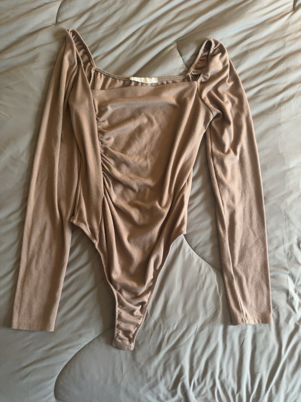 Lush Mocha Ruched Long Sleeve Square Neck Bodysuit Size Small